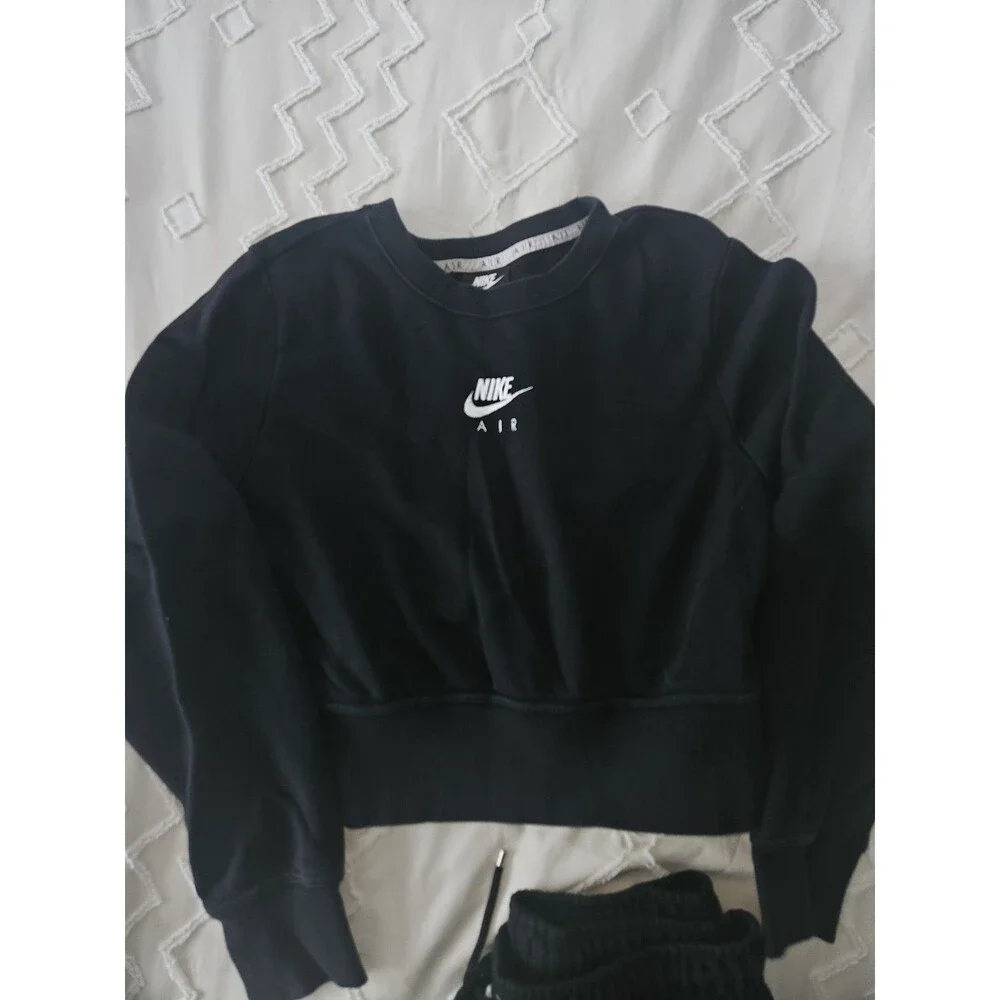 Nike Air Kid's 2-Piece Sweatsuit Logo Pockets Drawstring Black Size S